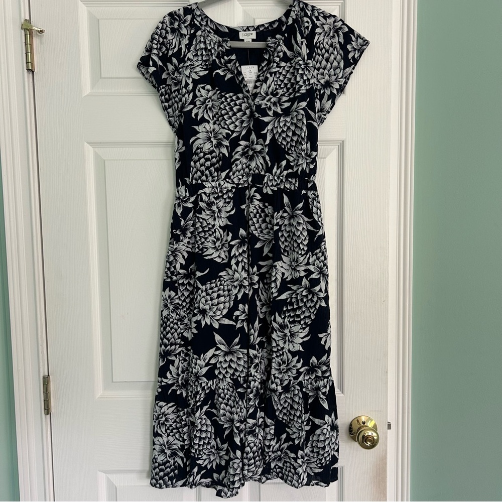 NEW J. Crew Navy and White Patterned Midi Dress